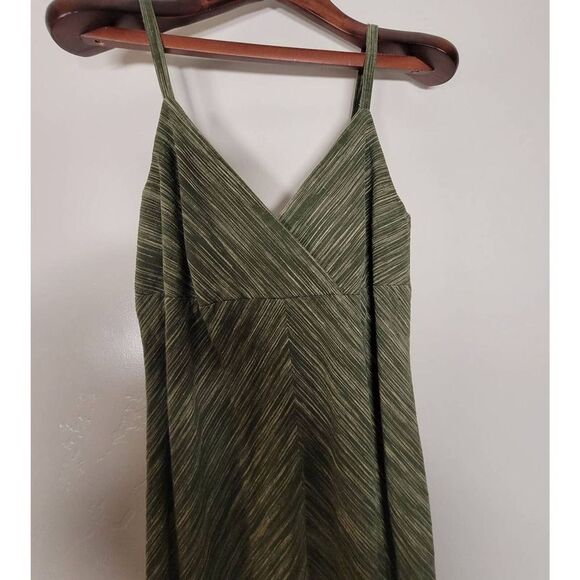 Vintage Old Navy Dress Women's 6 Green Striped‎ Zipper V Neck Bohemian Linen - Picture 4 of 11